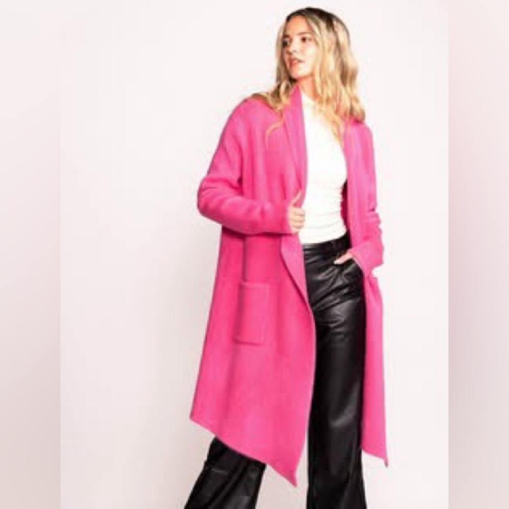 Hot Pink Long Open Front Coat 
PINK MARTINI